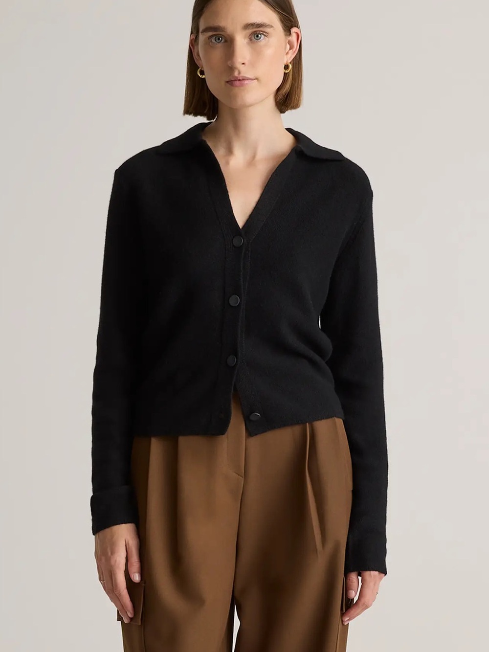 Quince Mongolian Cashmere Collared Cardigan Black size Large $349